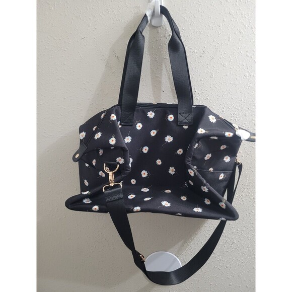 Alice + Olivia Black Daisy Print Duffel Bag w/ Crossbody Strap, MSRP $310 Summer - Picture 5 of 9